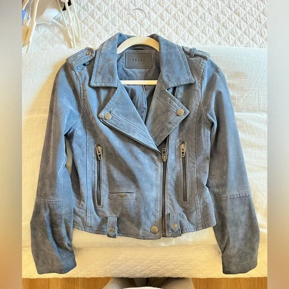 BLANK NYC Suede Moto Jacket in Slate Blue - Picture 6 of 14